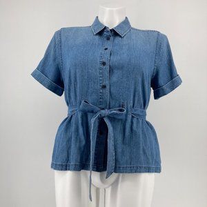 Madewell Top Short Sleeve Tie Front Chambray